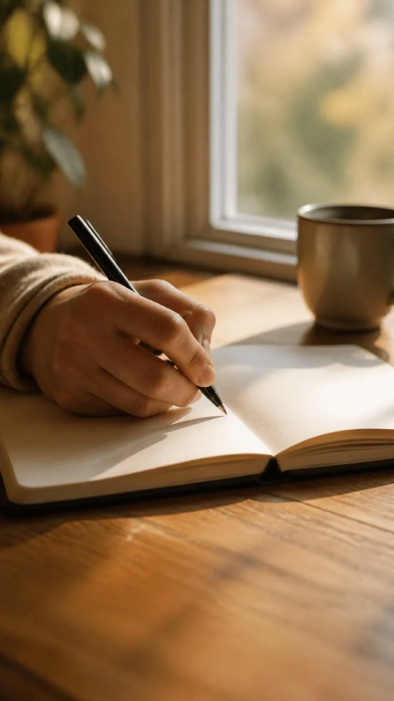 Unas manos escribiendo en un cuaderno.
